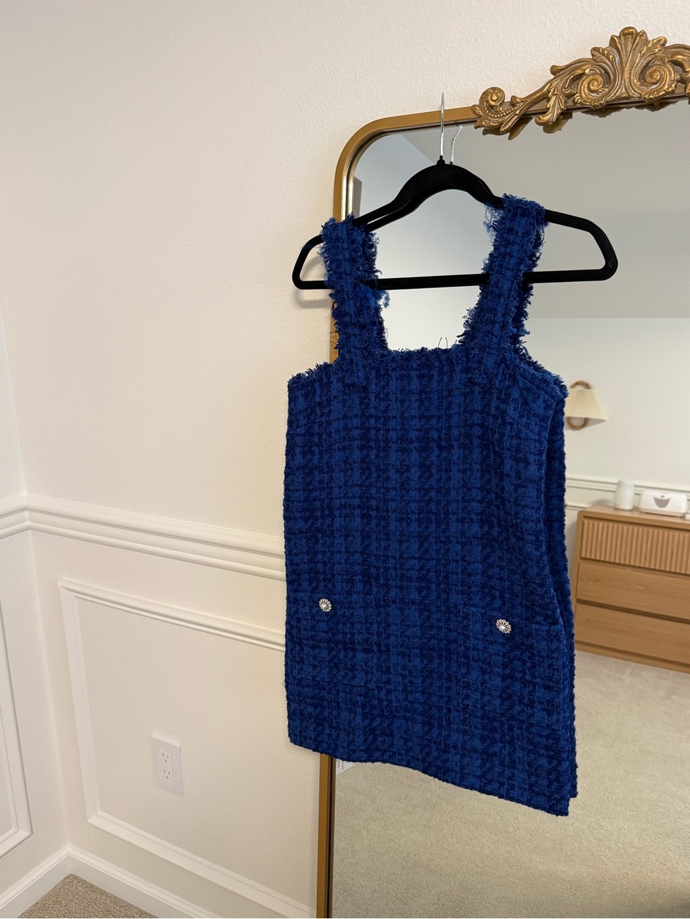 Zara Navy Blue Textured Pinafore Mini Dress
